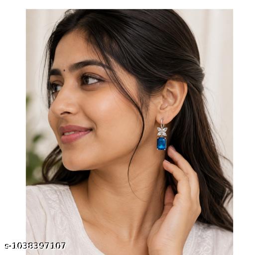 Elegant Blue Crystal Drop Earrings for Women & Girls