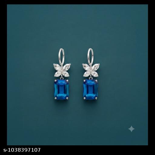 Elegant Blue Crystal Drop Earrings for Women & Girls