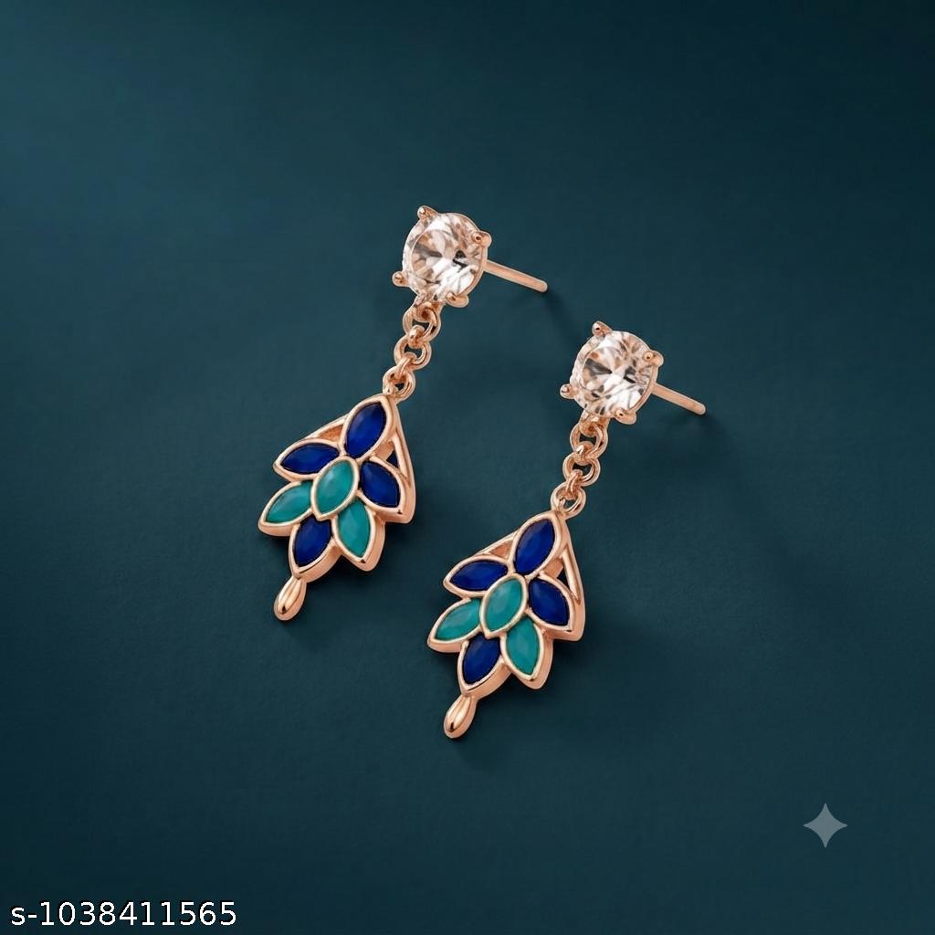 Rose Gold Plated Floral Drop Earrings for Women & Girls