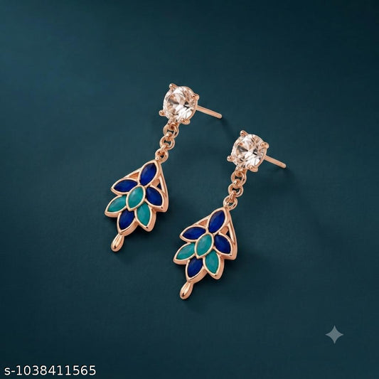 Rose Gold Plated Floral Drop Earrings for Women & Girls